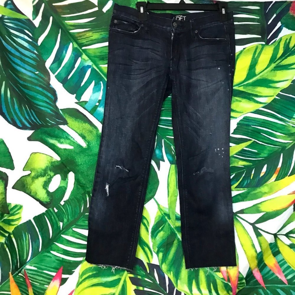 EUC $79 Ann Taylor LOFT Sz 2 Modern Skinny Cropped Distressed Dark Wash Jeans
